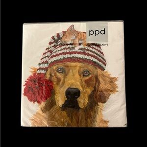 PPD Germany Gunther Golden Retriever & Cat Lot of 40 Beverage Napkins Christmas